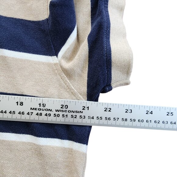 Tommy Hilfiger Men’s L Beige Navy Stripe Short Sleeve Polo Shirt 100% Cotton - Picture 10 of 10